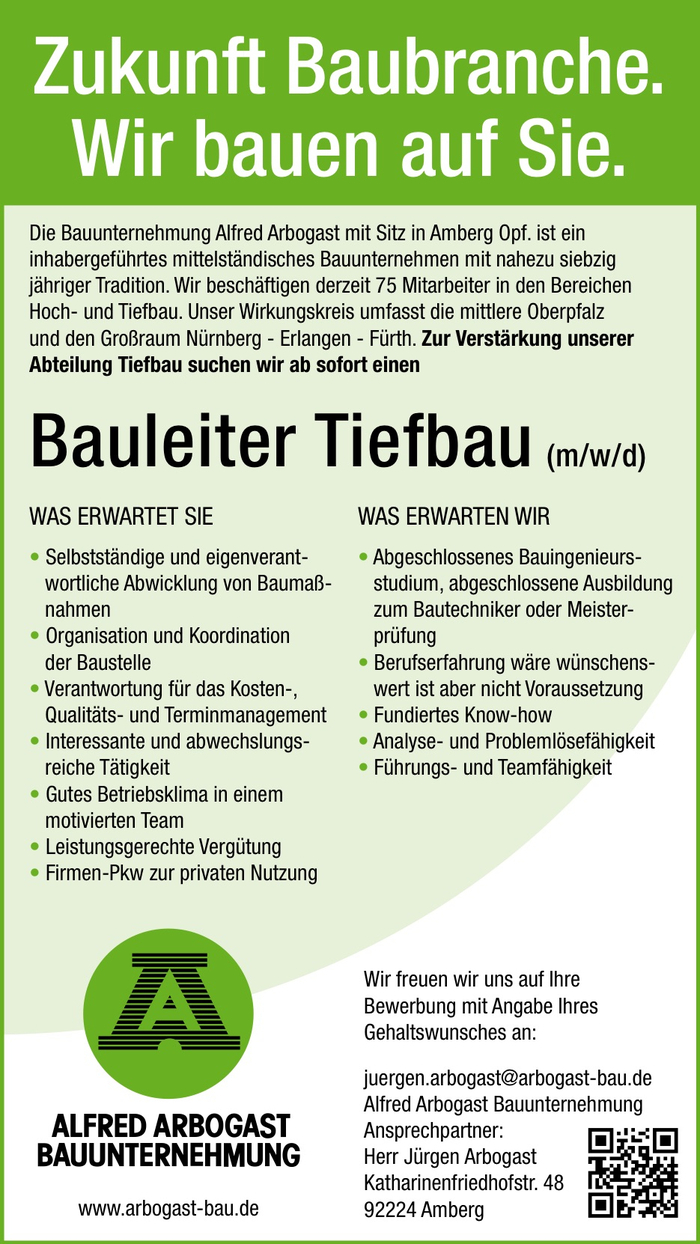 Stellenangebot Bauleiter Tiefbau